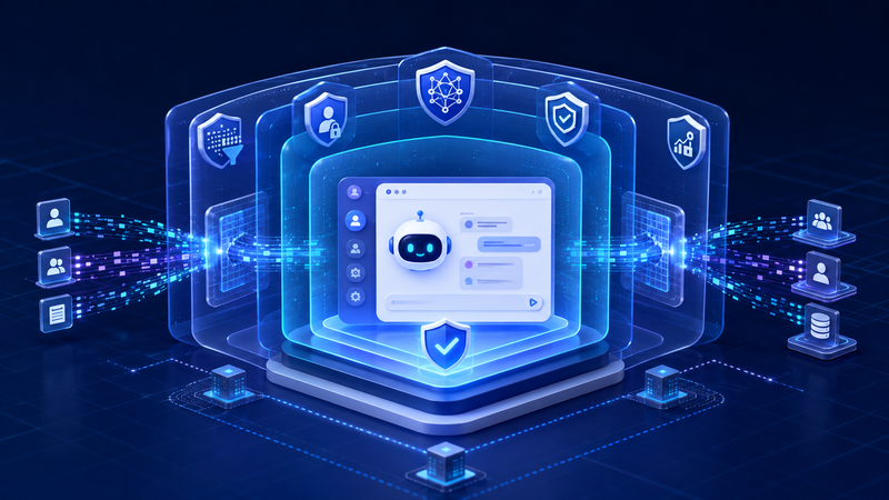 Layered AI guardrails protecting an employee-management chatbot from unsafe inputs and outputs.