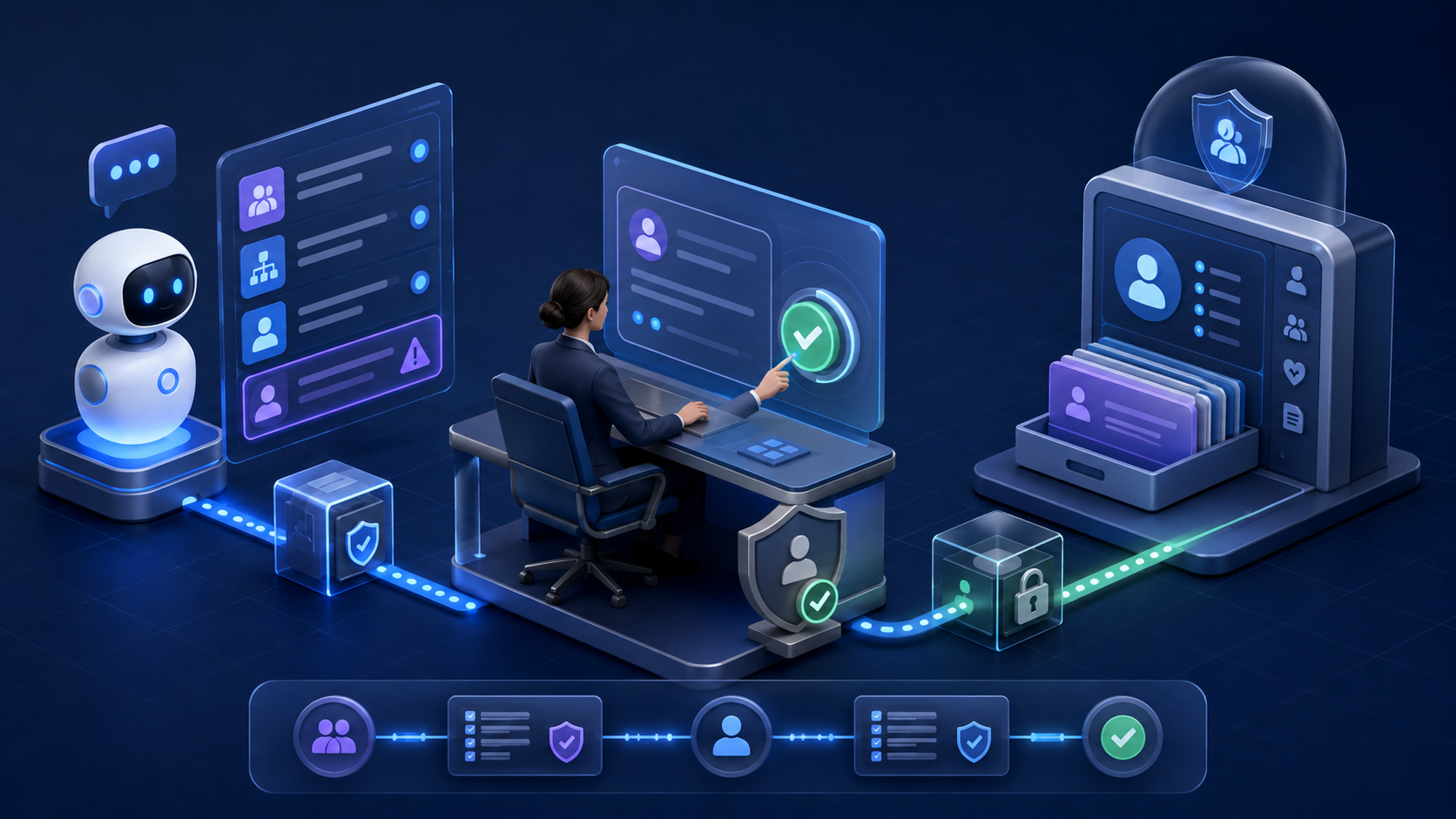 High-risk AI actions pause for human review before reaching the Employee Management System.